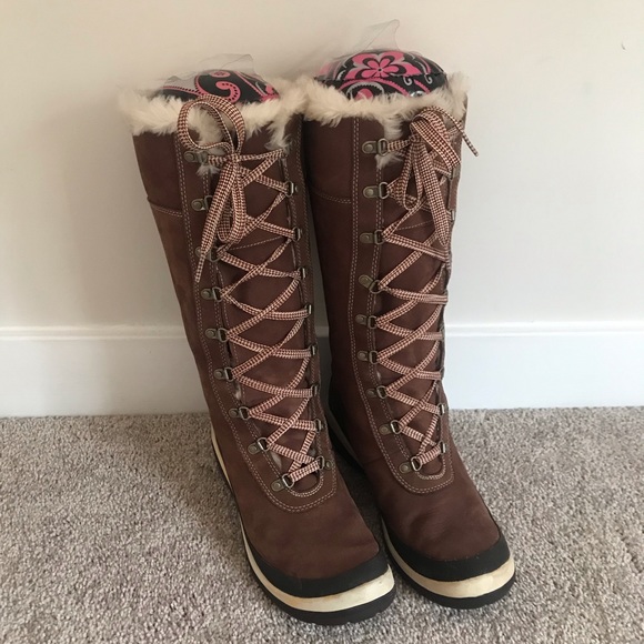 Timberland Shoes - TIMBERLAND LACE UP TALL FUR WINTER SNOW BOOTS TAN